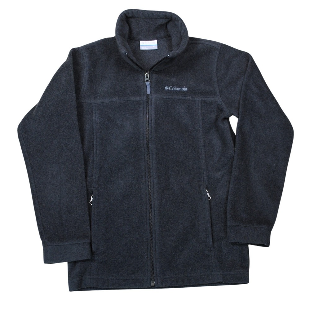 Columbia Kids Black Full Zip Fleece Jacket Mock Neck Embroidered Logo Size M